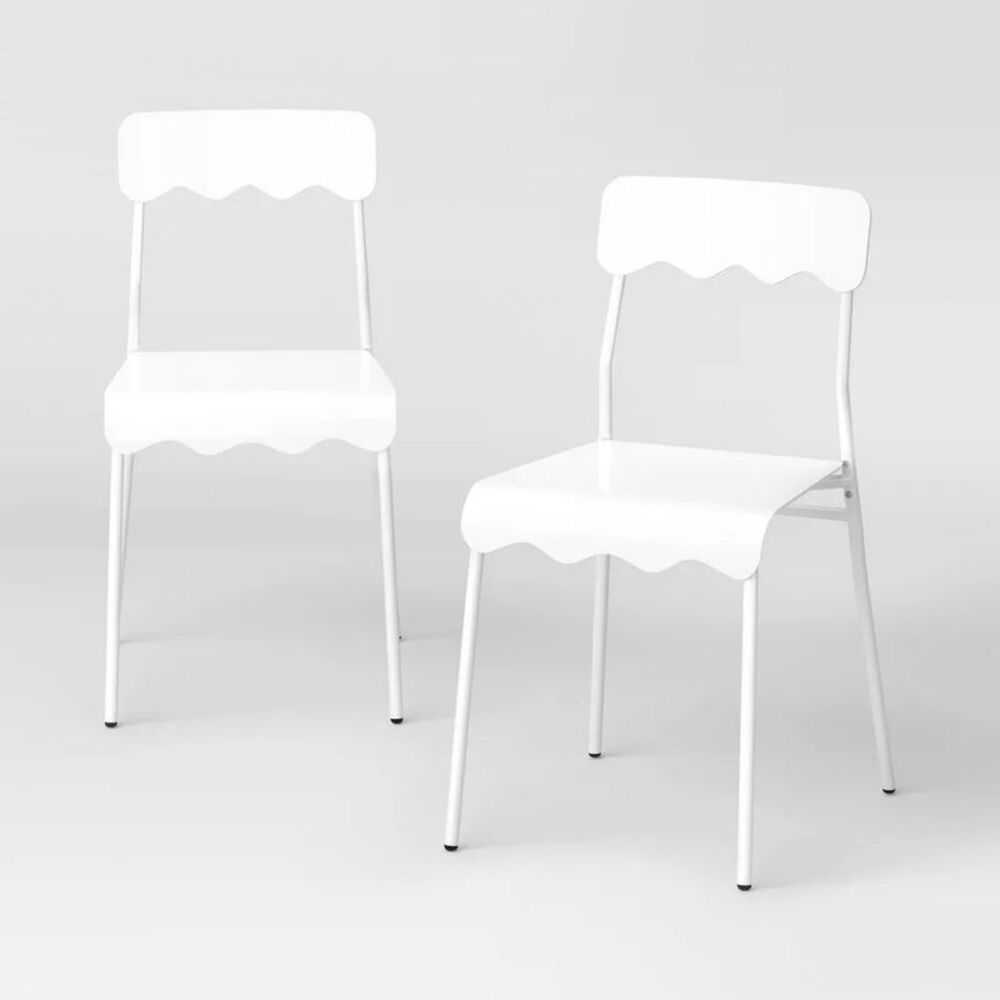 Open Box - Room Essentials - 2pk Scalloped Metal Dining Chair White  White
